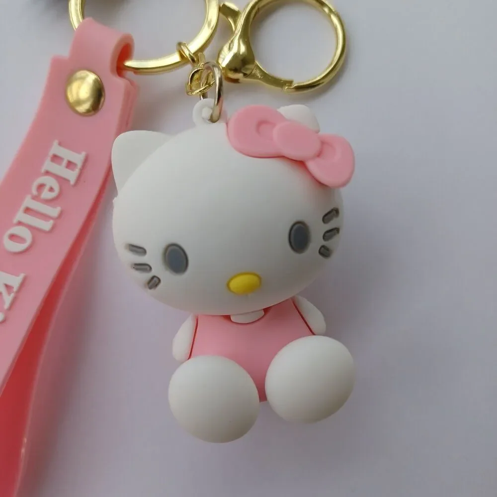 Sanrio HELLO KITTY Pink Molded 3D FIGURE KEYCHAIN Charm Backpack Fob Carry Strap